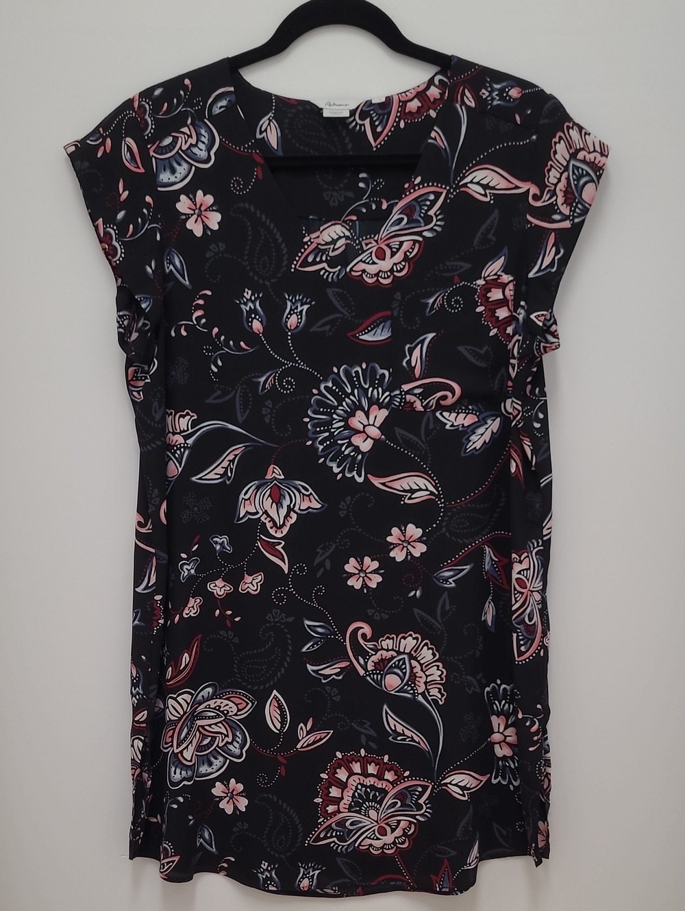 Reitmans Black Midi Tunic with Pink and Cream Floral Print